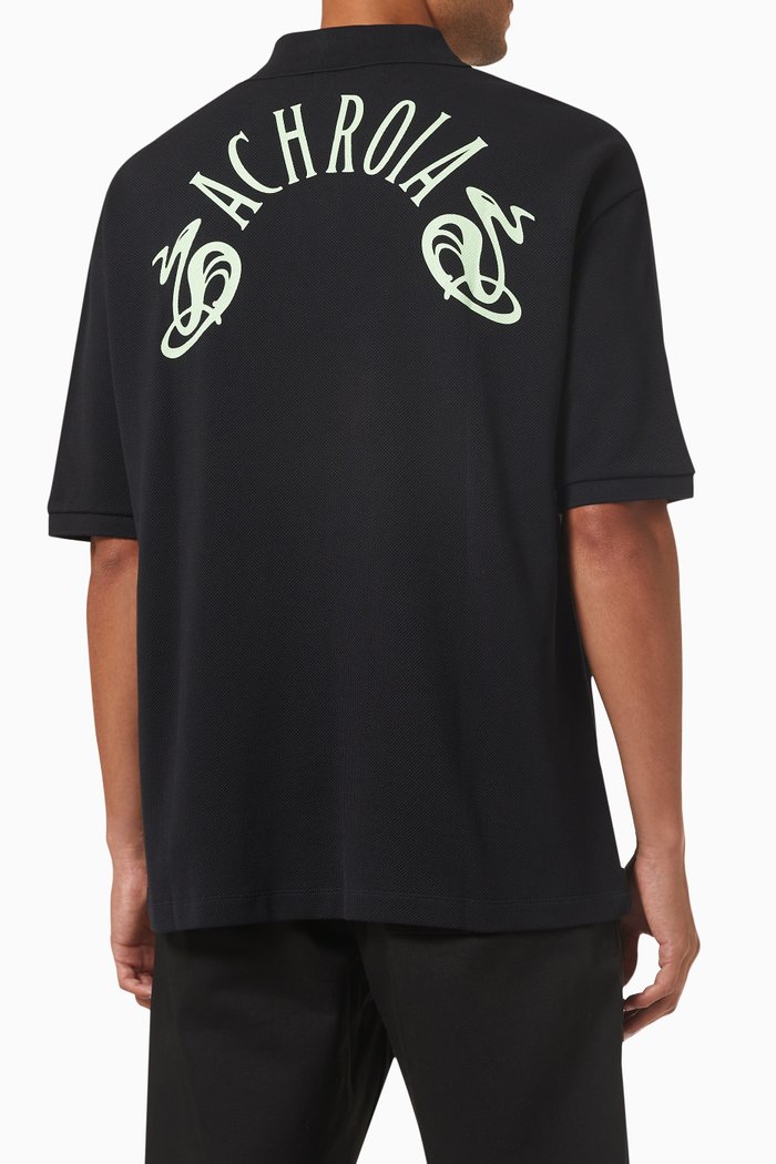 

x Raf Simons Oversized Printed Polo Shirt in Cotton Pique, Black