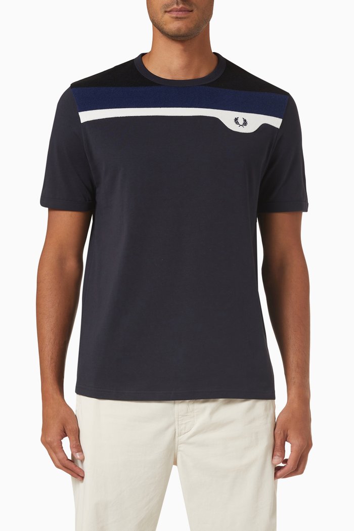 

Towelling Panel T-shirt in Cotton-jersey, Blue