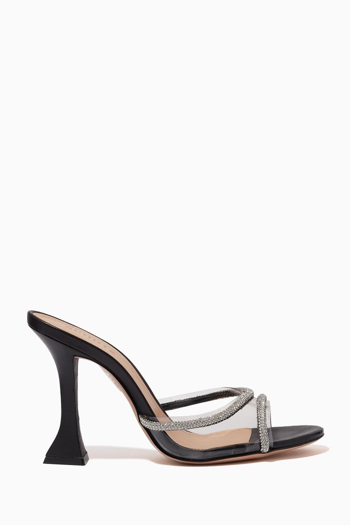 

Aileen Round-toe Embellished Mules in Plexi & Leather, Black