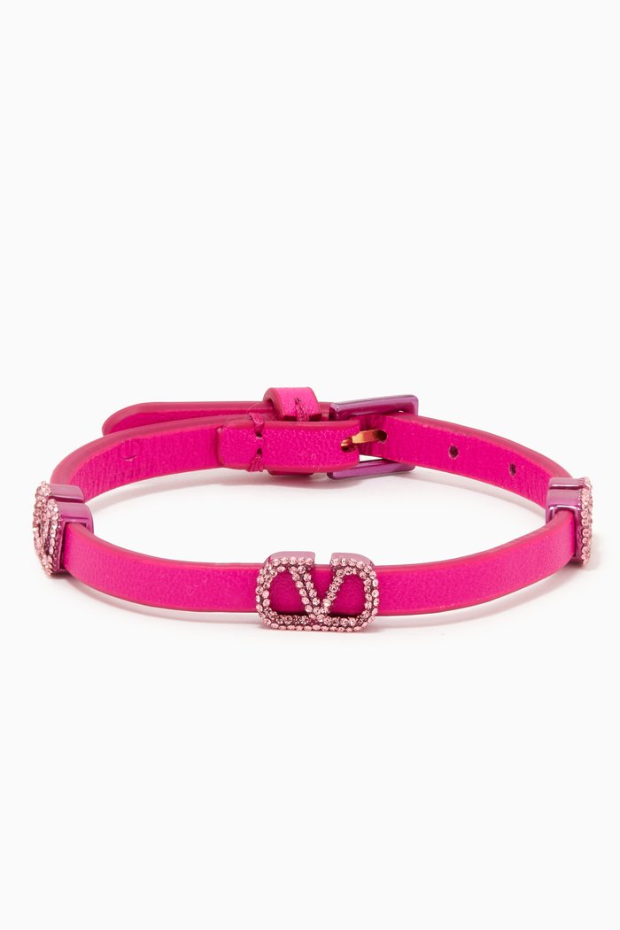 

Valentino Garavani VLOGO Strass Bracelet in Leather, Pink