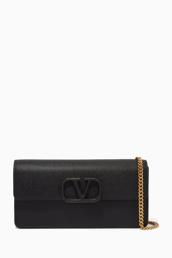 

Valentino Garavani VLOGO Chain Wallet in Grainy Calfskin, Black