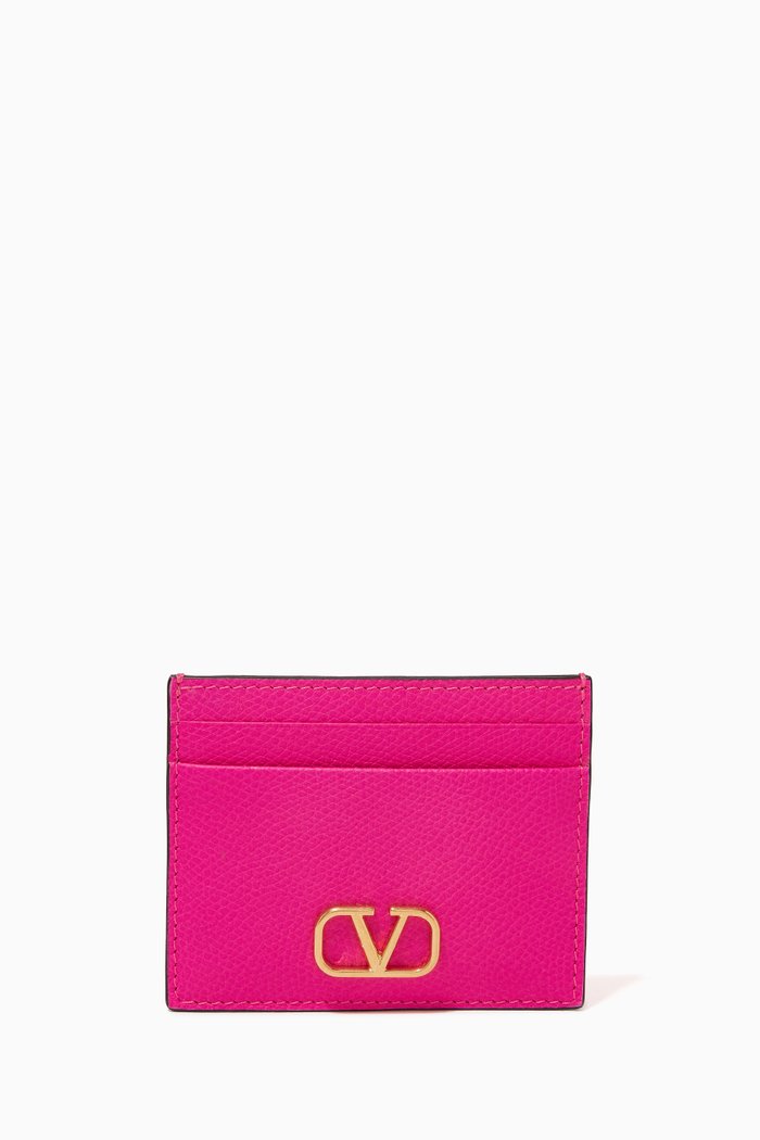 

Valentino Garavani VLOGO Cardholder in Grainy Calfskin, Pink