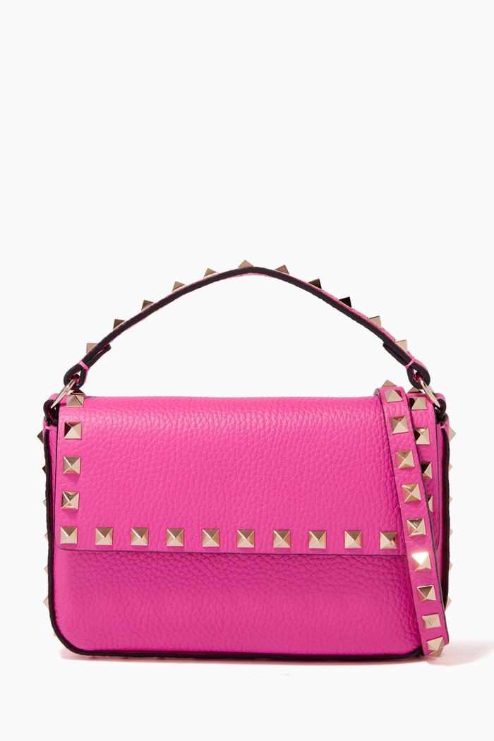 

Valentino Garavani Rockstud Crossbody Bag in Grained Leather, Pink