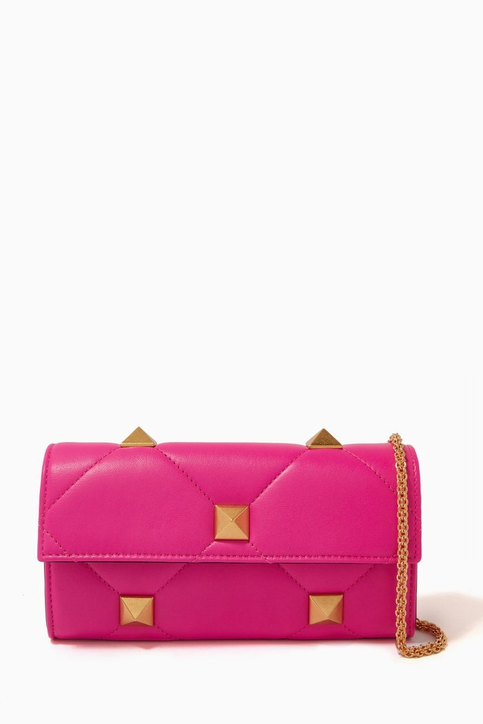 

Roman Stud Wallet with Chain in Nappa, Pink