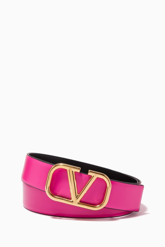 

Valentino Garavani VLOGO Signature Reversible Belt in Calfskin, Pink