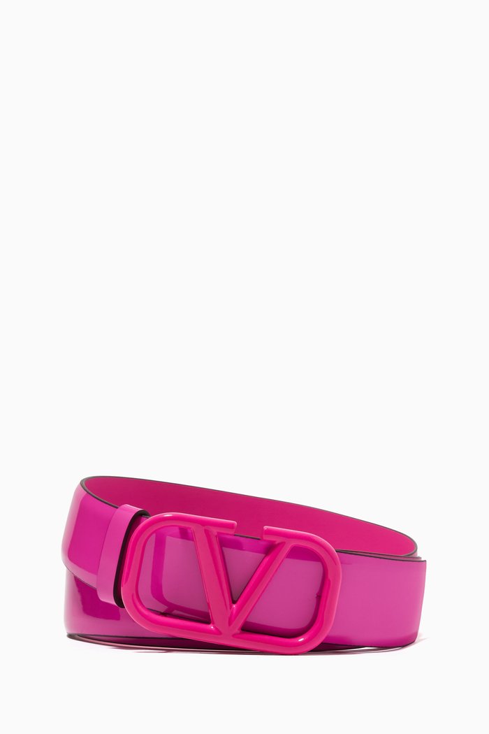 

VALENTINO GARAVANIi Logo Signature Belt in Patent Leather, 30mm, Pink