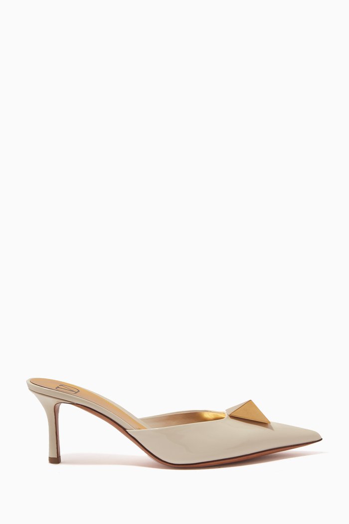 

One Stud 70 Mules in Patent Leather, White
