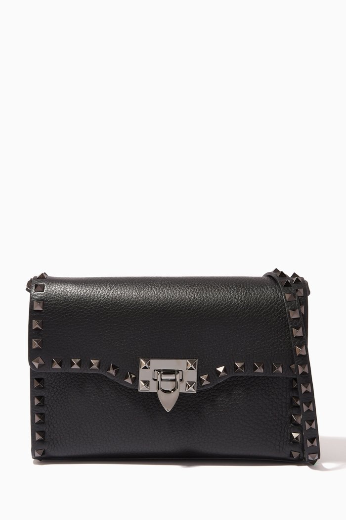Valentino Garavani Small Rockstud Crossbody Bag in Leather, Black