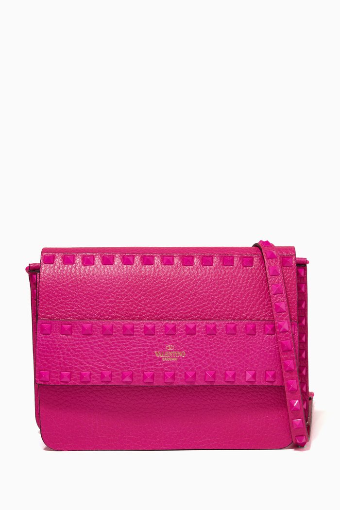 

Valentino Garavani Small Rockstud Crossbody Bag in Grainy Leather, Pink