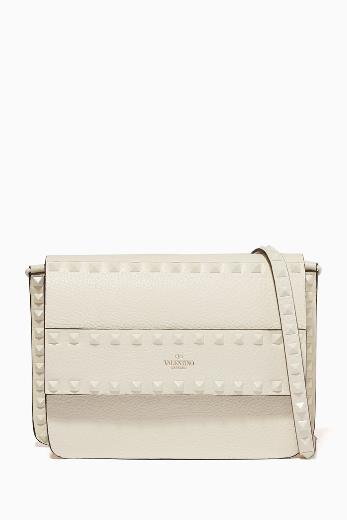 Valentino Garavani Small Rockstud Crossbody Bag in Grainy Leather, Neutral