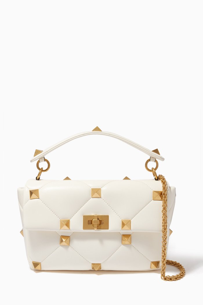 

Valentino Garavani Large Roman Stud Shoulder Bag in Quilted Nappa, Neutral