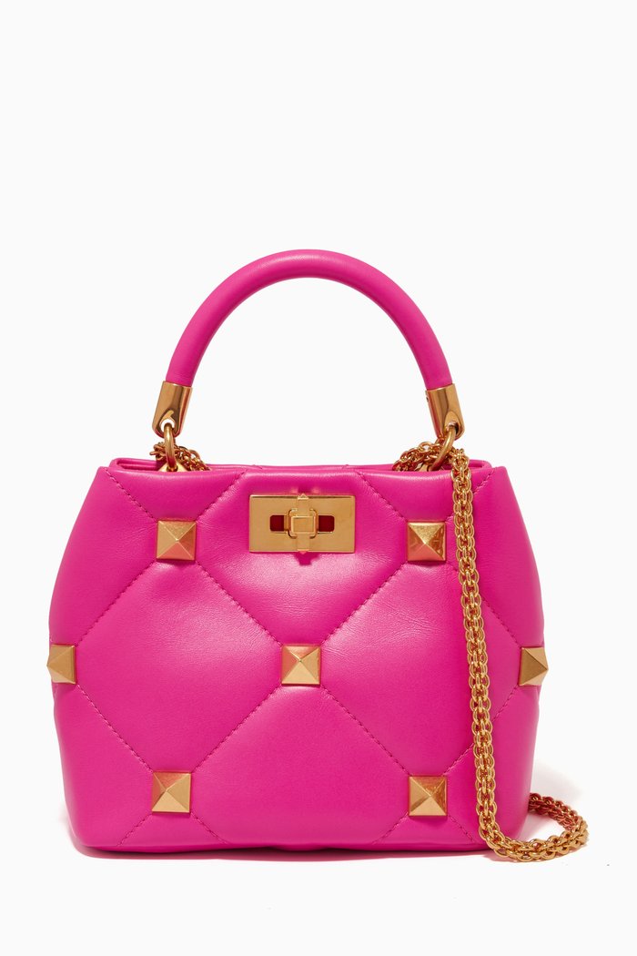 

Valentino Garavani Roman Stud Small Top Handle Bag in Nappa Leather, Pink