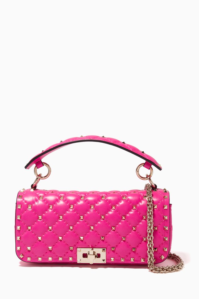 

Valentino Garavani Rockstud Spike Shoulder Bag in Quilted Nappa, Pink