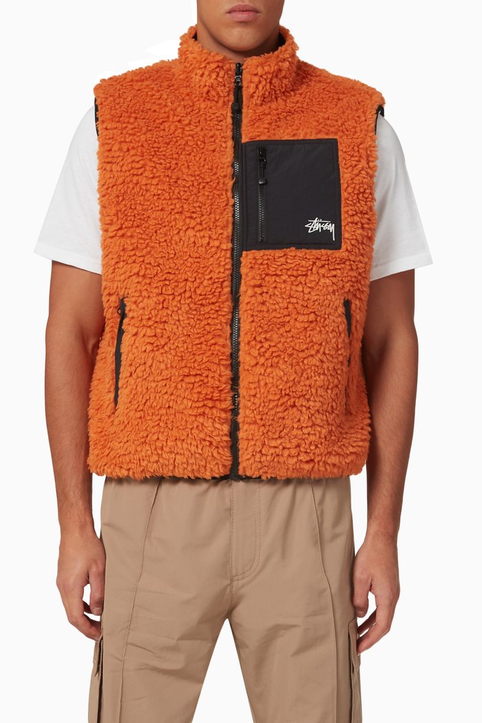 

Reversible Zip-up Vest in Sherpa Fleece, Orange