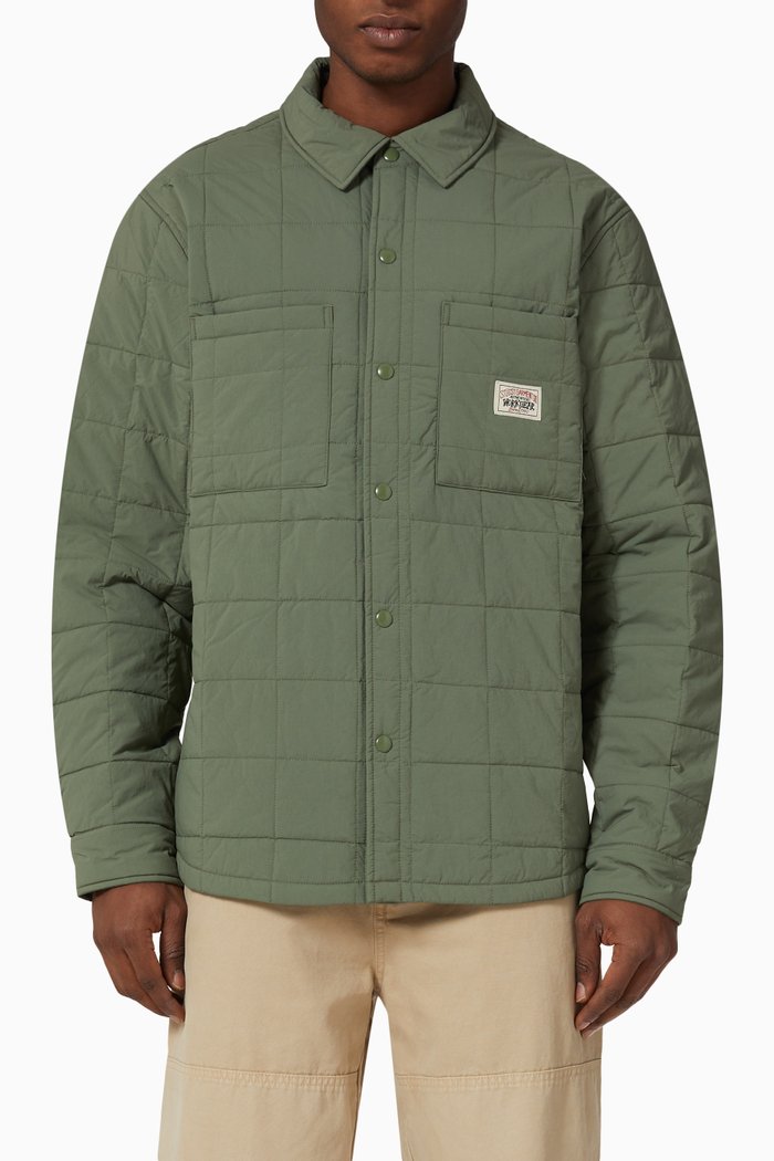 Quilted Fatigue Shirt in Recycled Nylon, Green