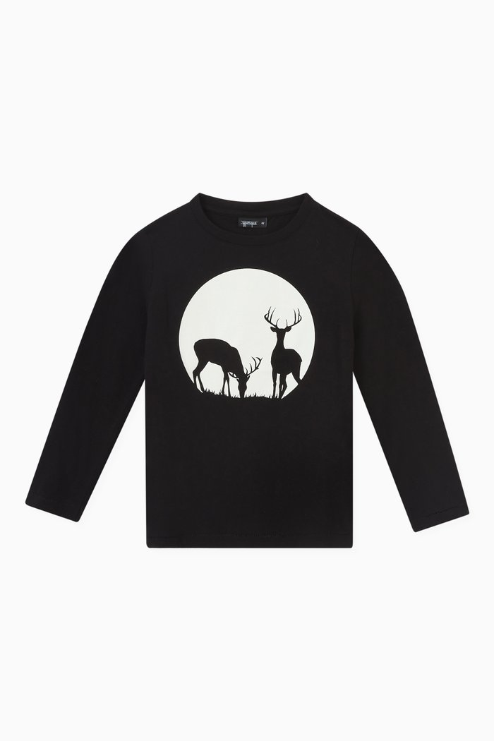 Deer Print Glow-In-The-Dark T-shirt in Cotton, Black