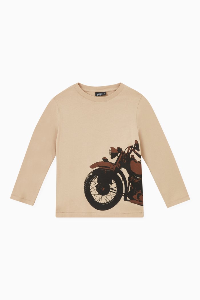 Motorbike Print T-shirt in Cotton, Neutral