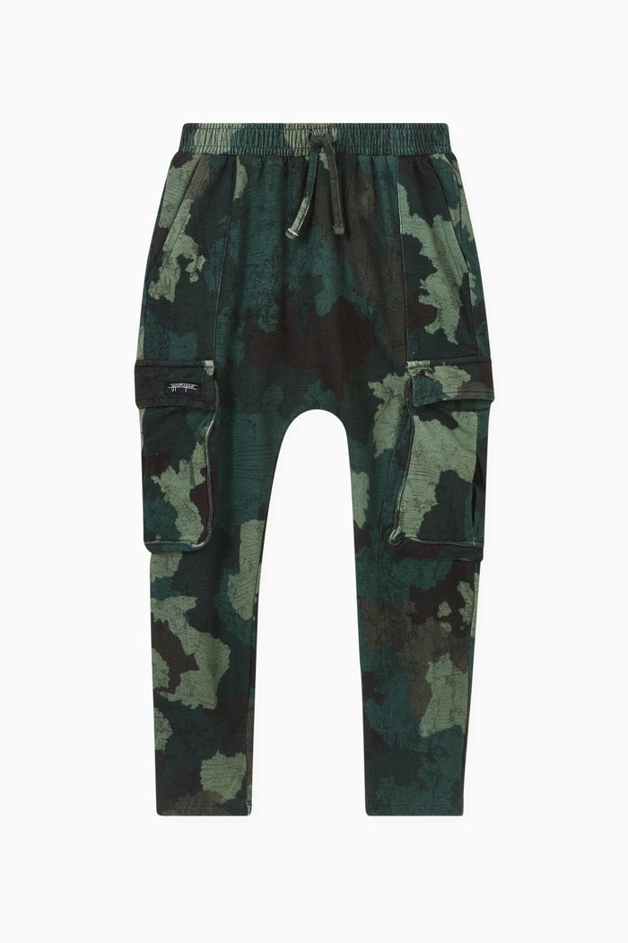

Camouflage Print Cargo Pants in Cotton Modal, Green