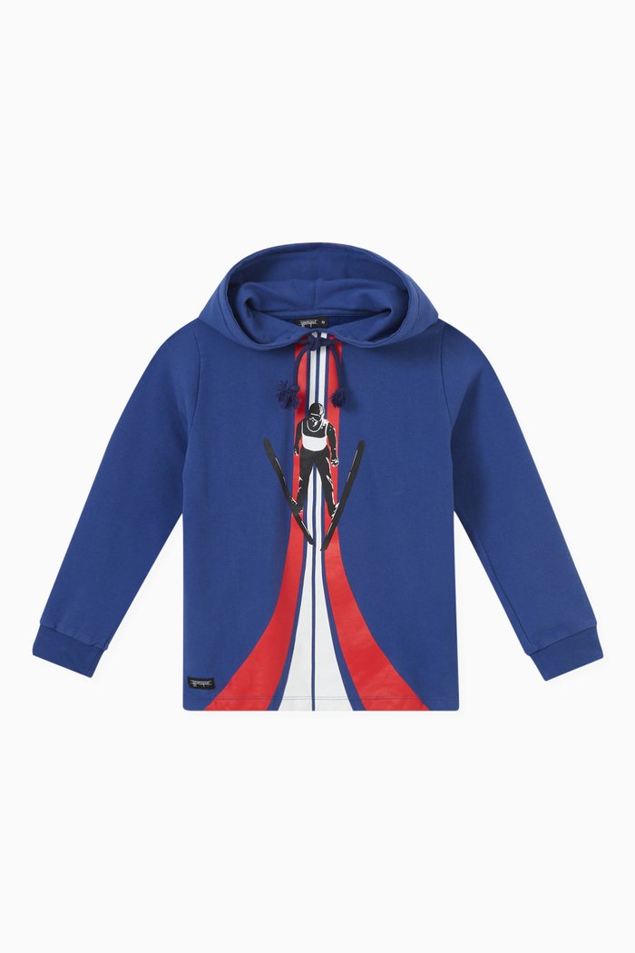 

Ski Print Hoodie in Cotton Modal, Blue