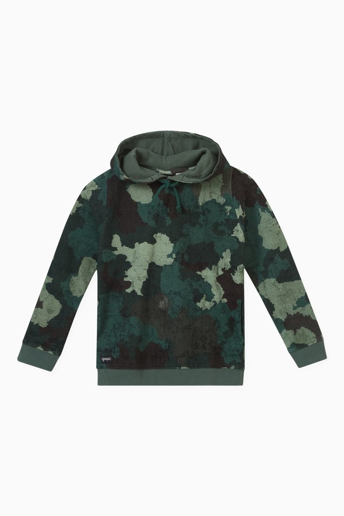 

Camouflage Print Hoodie in Cotton Modal, Green