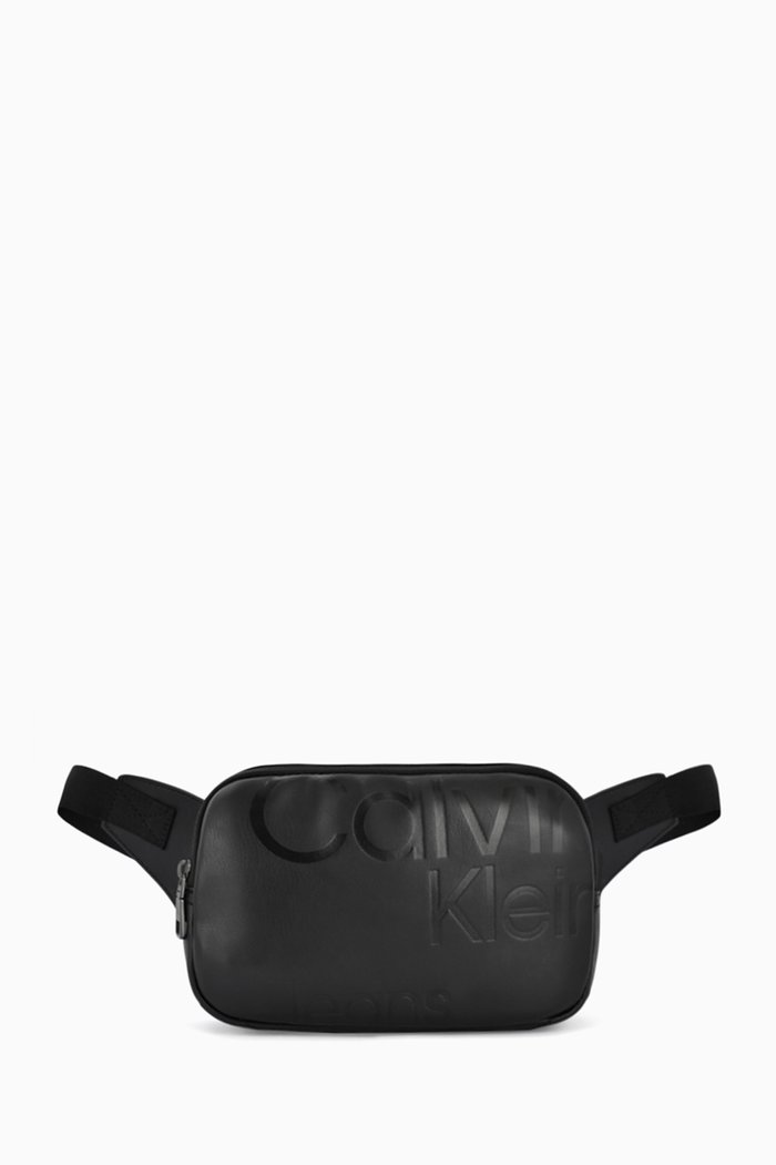 

CK Logo Belt Bag in Faux Leather, Black
