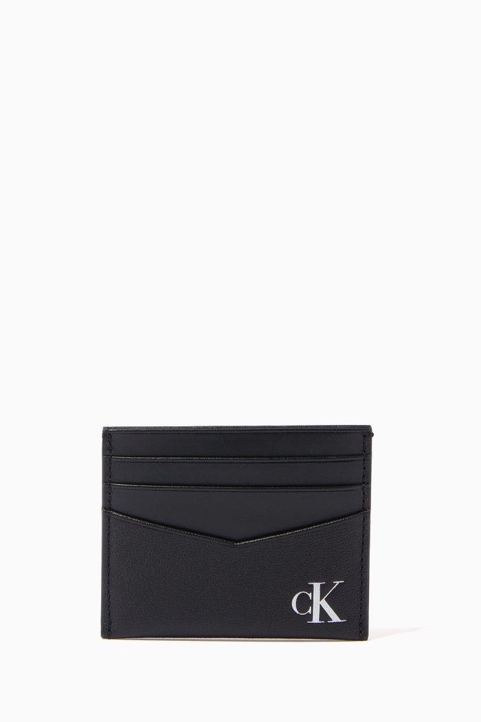 CK Jeans Monogram Cardholder in Leather, Black