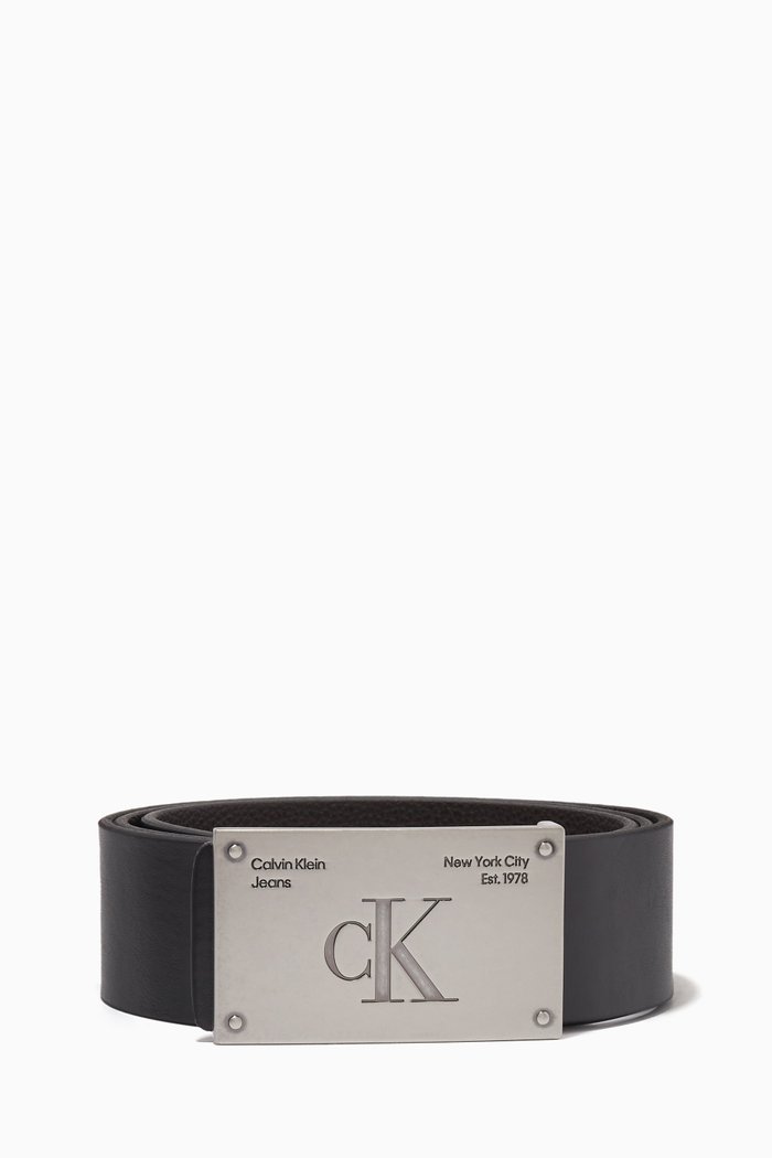 

Reversible Plaque Belt in Leather, Black