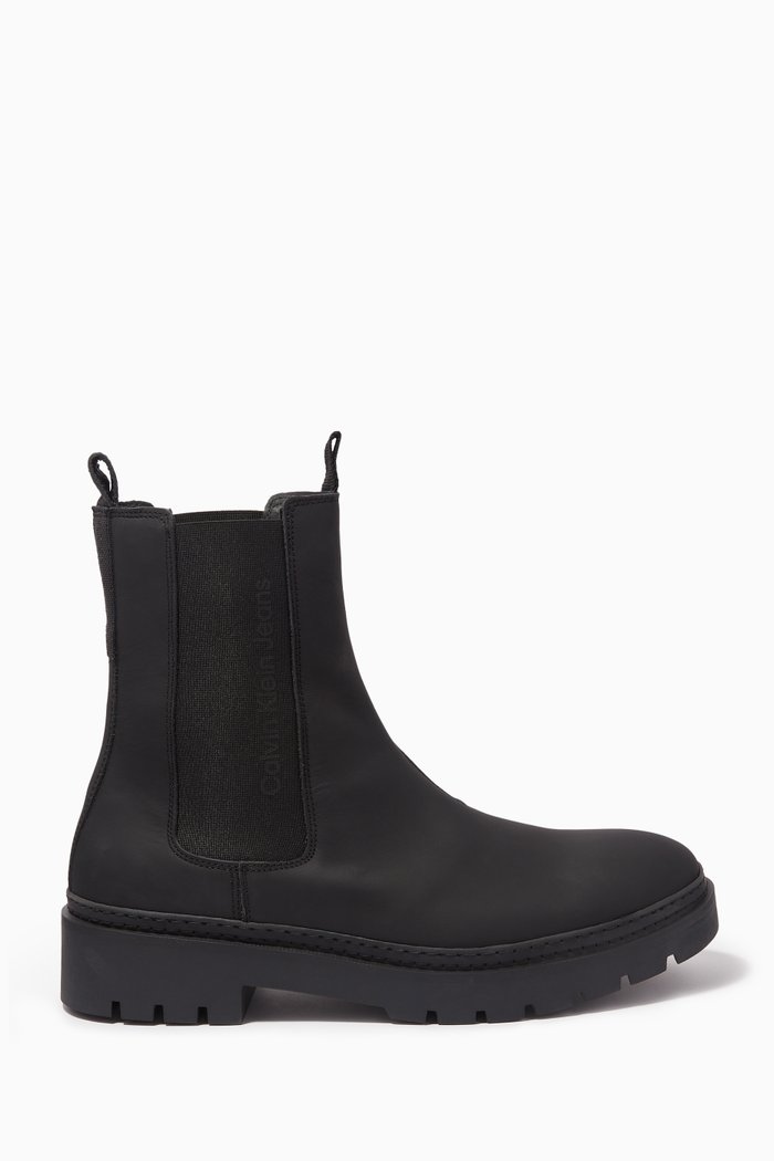

Combat High Chelsea Boots in Leather, Black