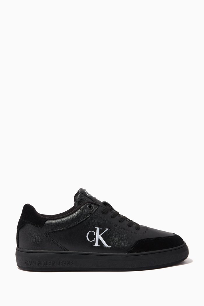 

Logo Casual Cupsole Low-top Sneakers in Leather, Black