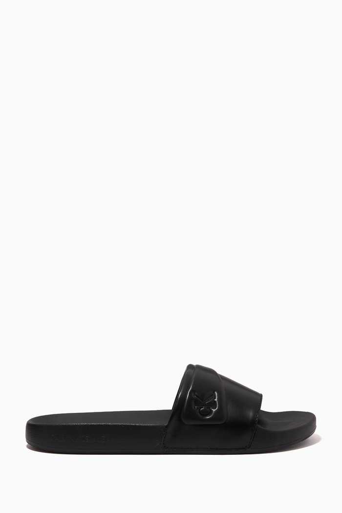 

Monogram Padded Slides in Faux Leather, Black