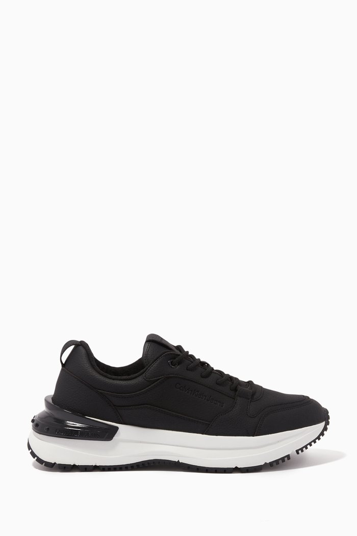 

Chunky Runner Lace-up Sneaker in Leather, Black