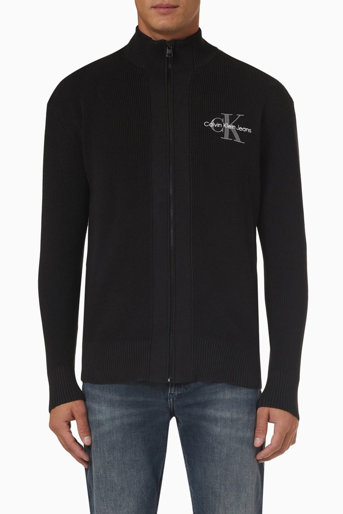 

Logo Zip-through Sweater in Cotton, Black
