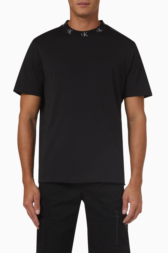 

Logo Collar T-shirt in Organic Cotton, Black