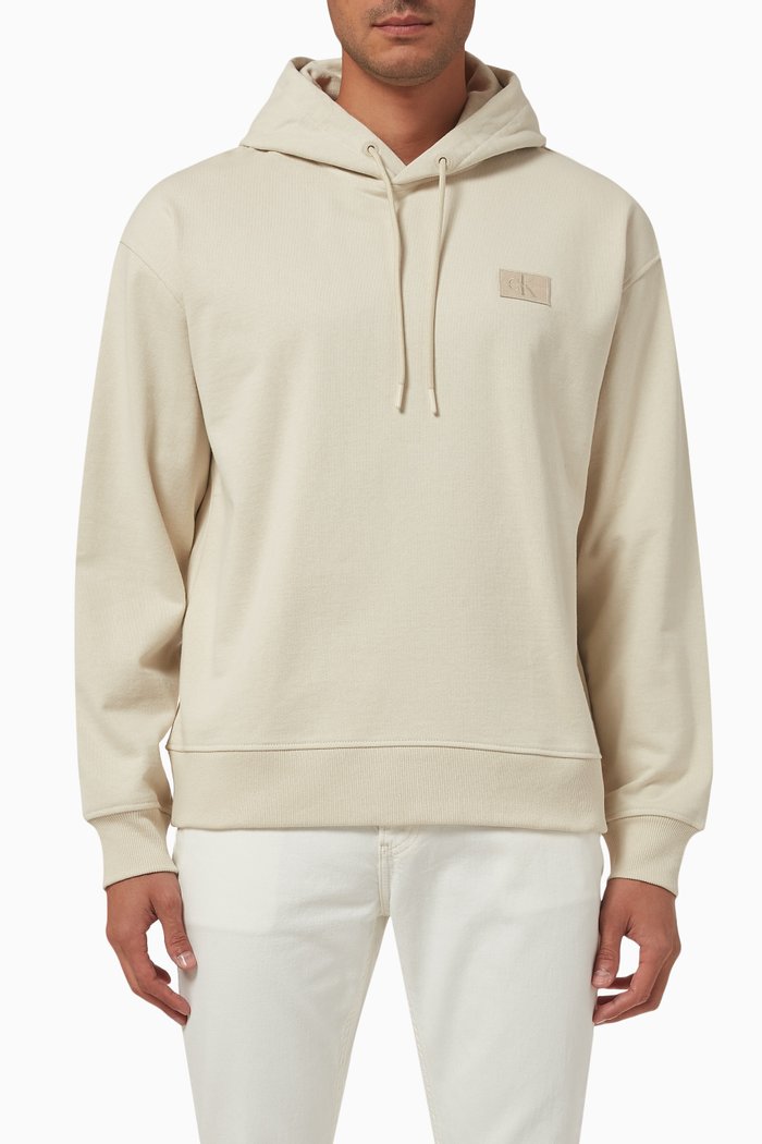 Logo Badge Hoodie in Cotton, Neutral