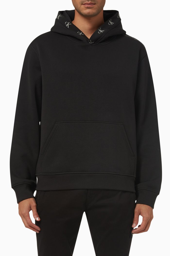 

Logo Tape Hoodie in Cotton-blend, Black