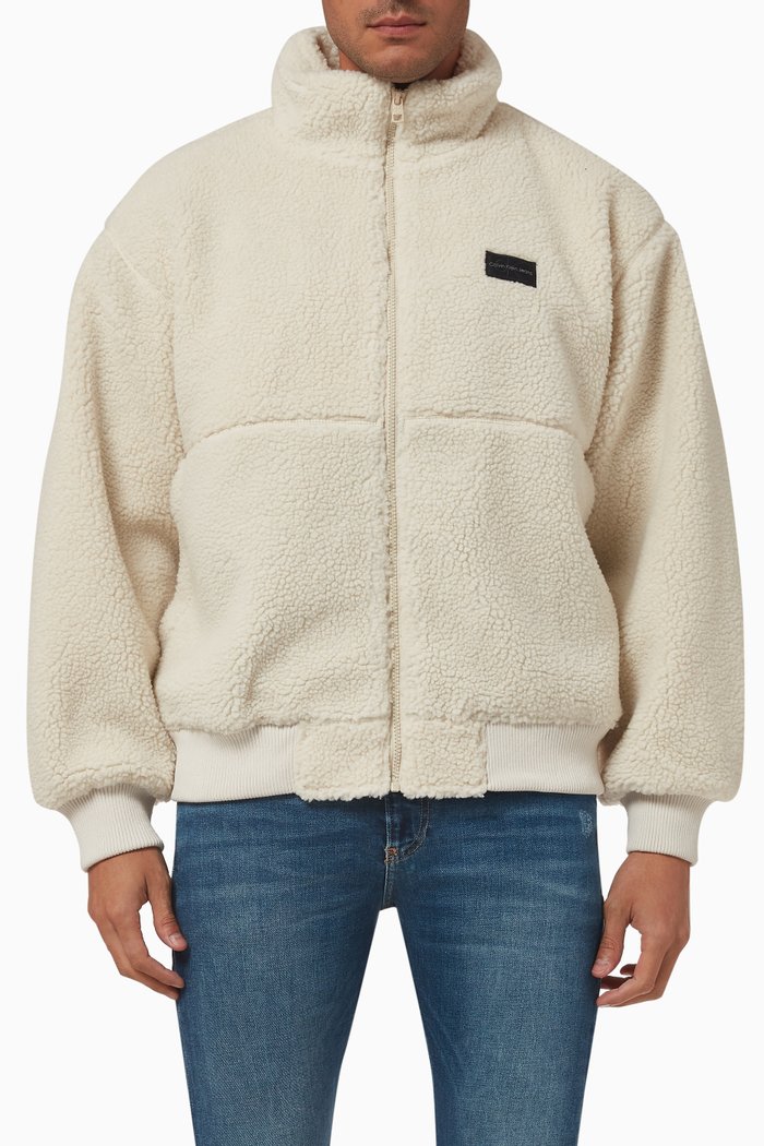 

Logo Sherpa Jacket in Faux-shearling, Neutral