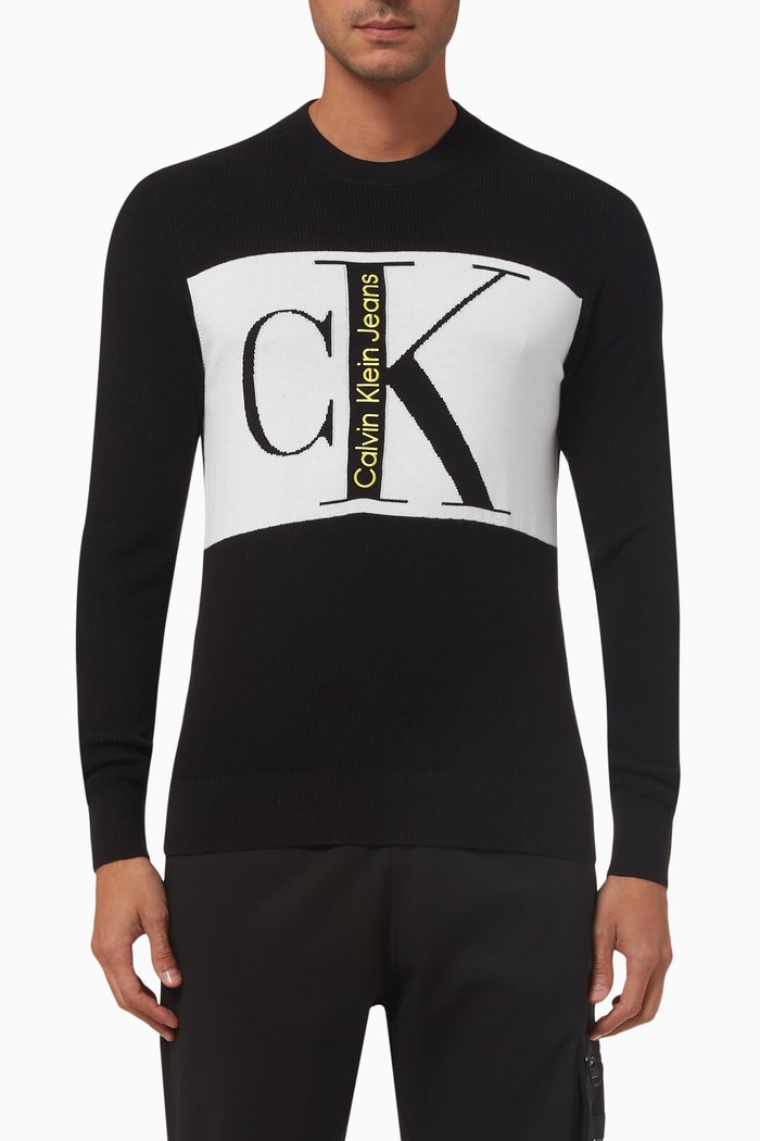 

Colour-block Logo Sweater in Cotton-knit, Black