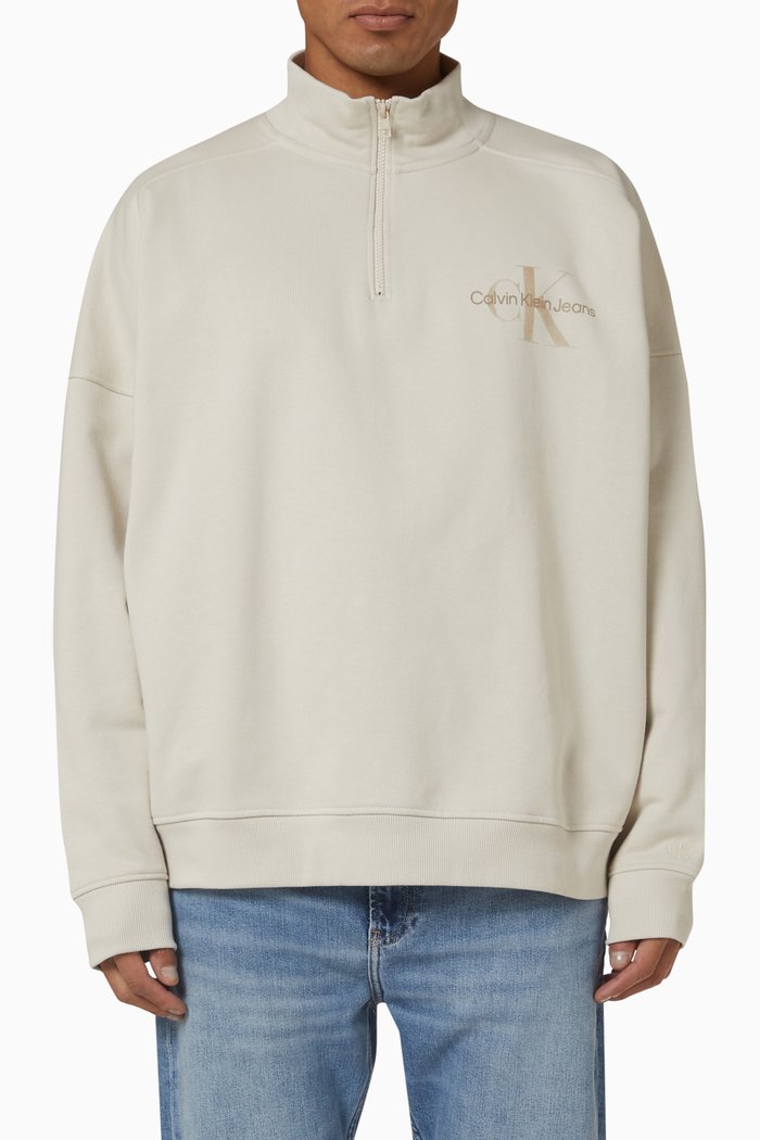 

Half-zip Logo Sweatshirt in Organic Cotton-blend, Neutral