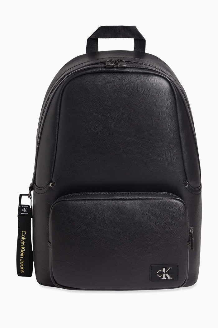 

CK Tagged Campus Backpack in Faux Leather, Black