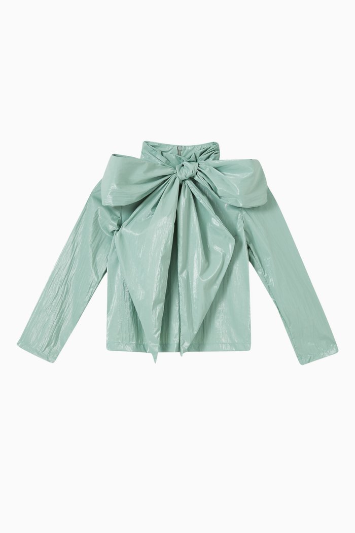 Shiny Bow Top in Polyester, Green