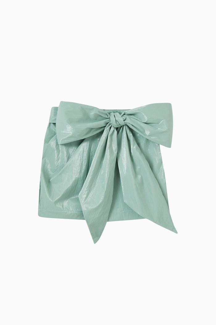 

Shiny Bow Skirt in Polyester, Green