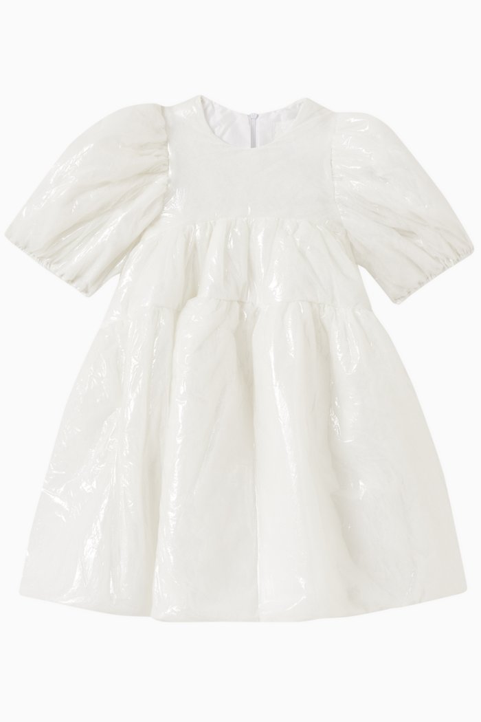 

Padded Puff Dress in Nylon Blend, White