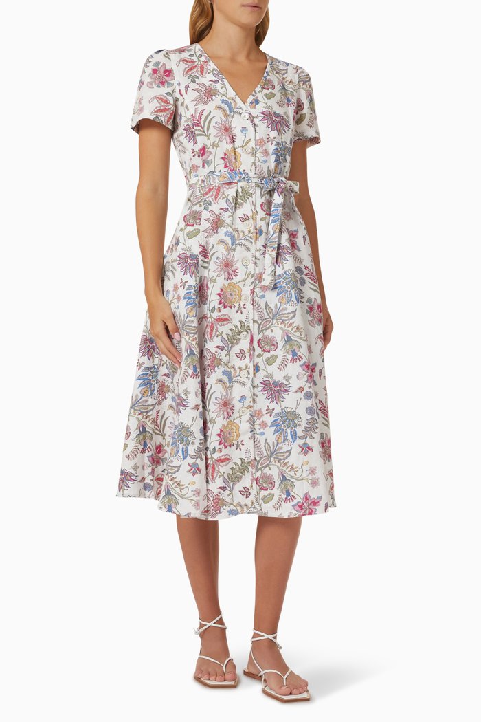 

Floral Midi Dress in Linen, Neutral