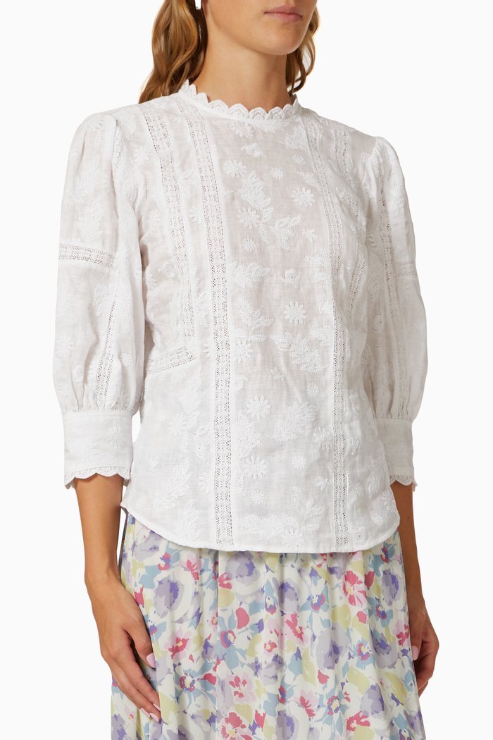 

Gia Floral Embroidered Top, White