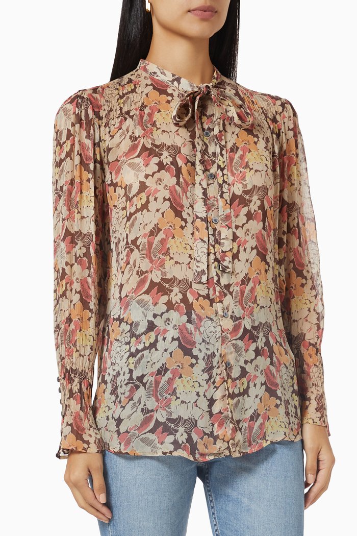 

Floral-print Top in Georgette, Brown