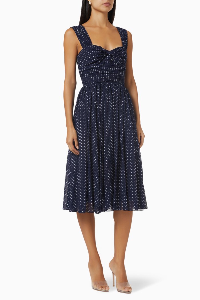 

Polka-dot Gathered Midi Dress in Crepe, Black