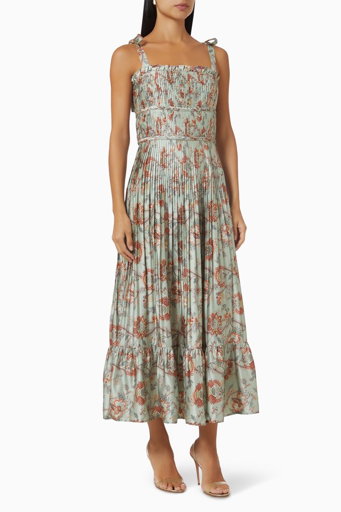 

Floral-print Pleated Dress, Brown