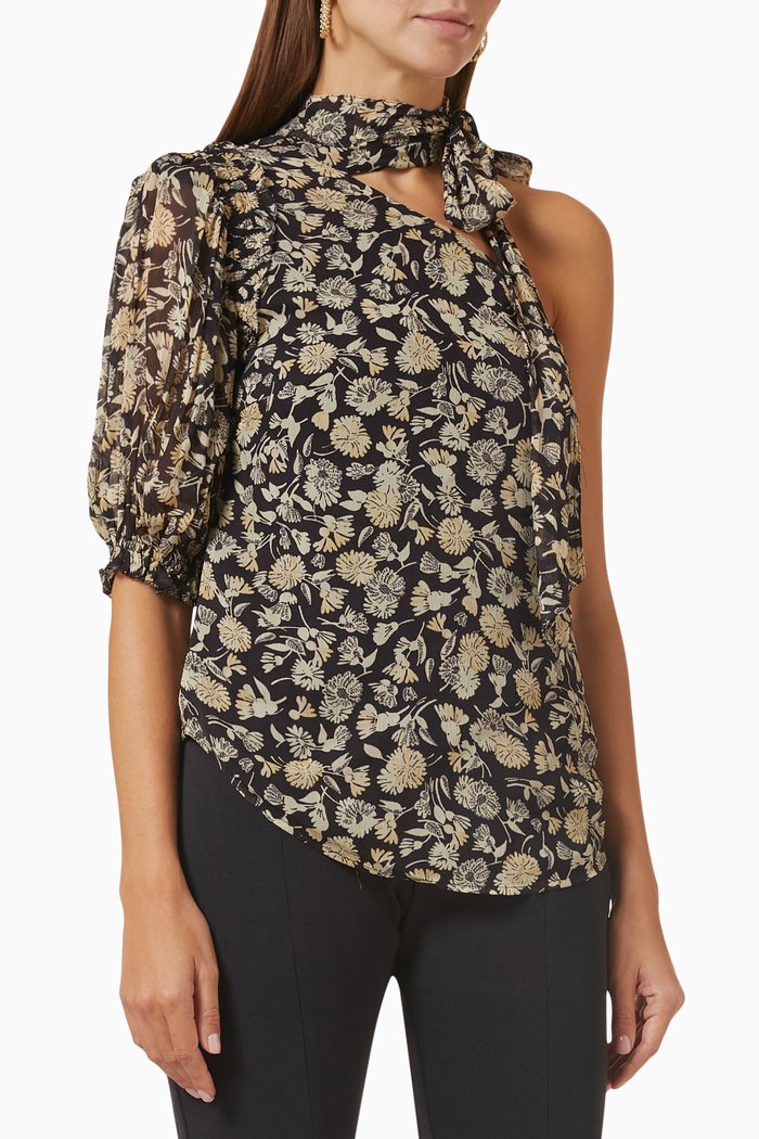 

Floral Asymmetrical Blouse, Black
