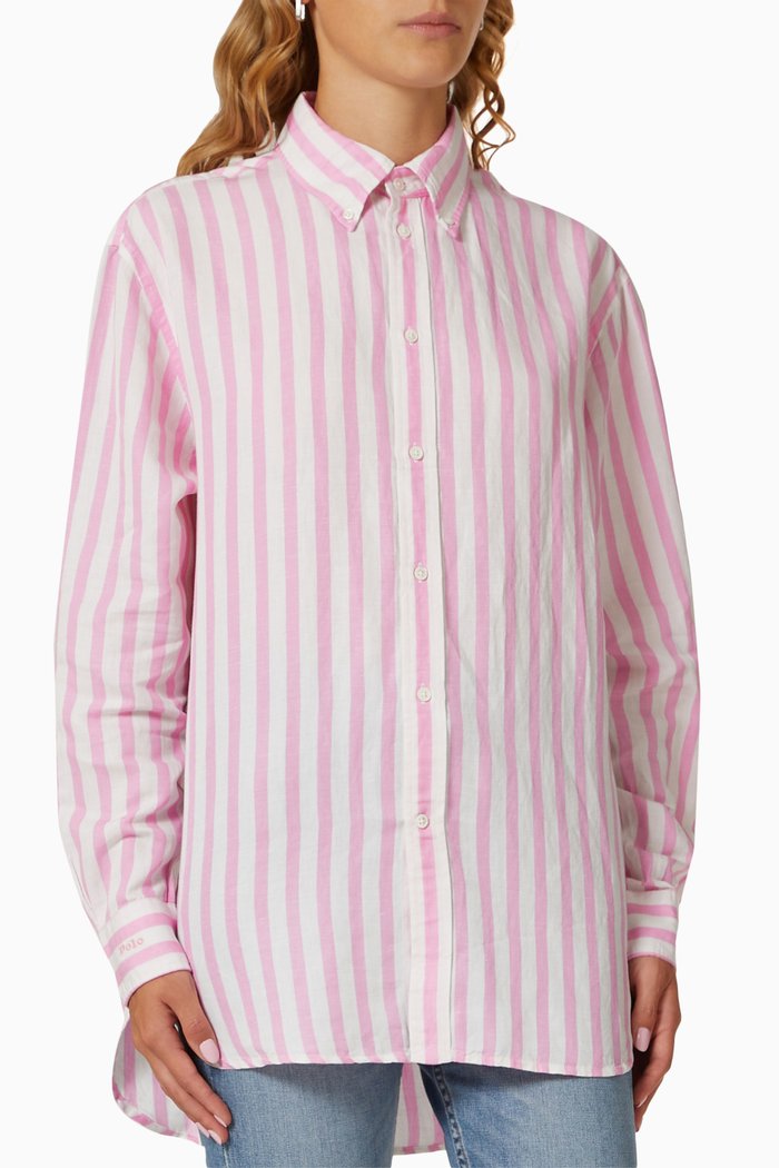 

Striped Long Sleeve Shirt in Cotton, Pink