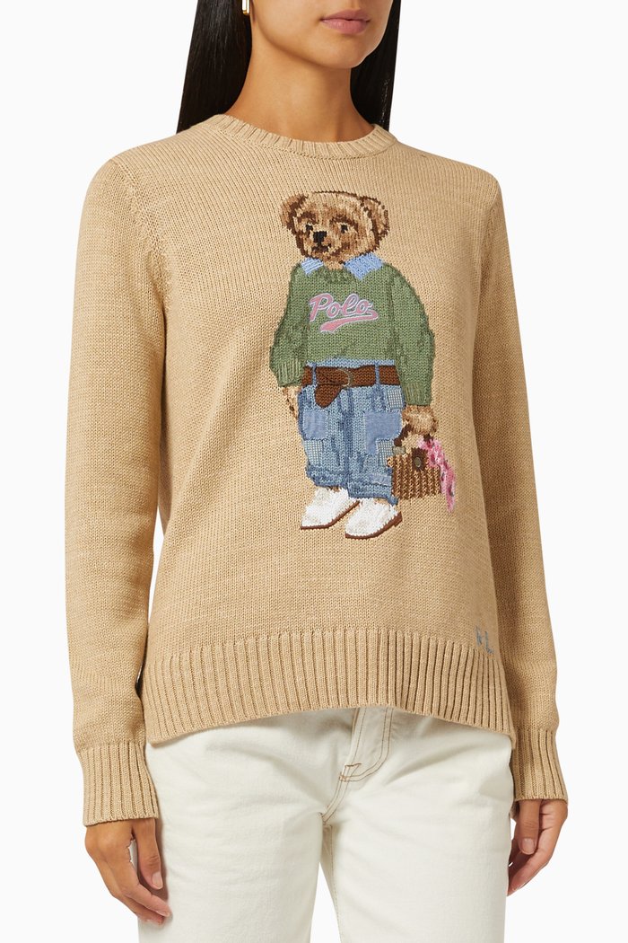 

Polo Bear Sweater in Cotton Knit, Brown